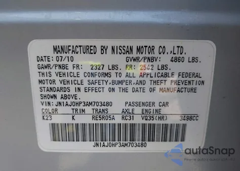 2010 Infiniti Ex35 Journey from USA, damaged, VIN JN1AJ0HP3AM703480